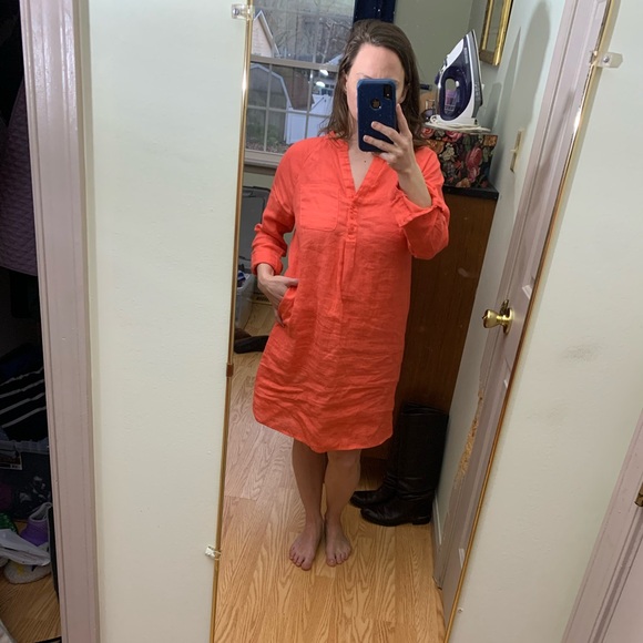 Martha Stewart Collection linen dress pockets coral small pink orange - Picture 6 of 7